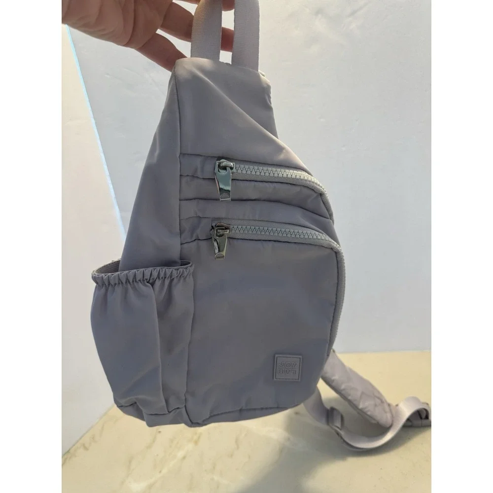 JoyLab Crossbody Sling Bag Gray Lavender Nylon Backpack Adjustable Strap 12x8